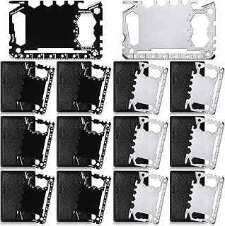 Cholemy 12 Pcs Credit Card Wallet Multitool 46 in 1 Metal Stainless Steel Survival Pocket Tool Bottle Opener Multipurpose Bulk for Men Christmas Birthday Gift(Black, Silver,Classic Style)