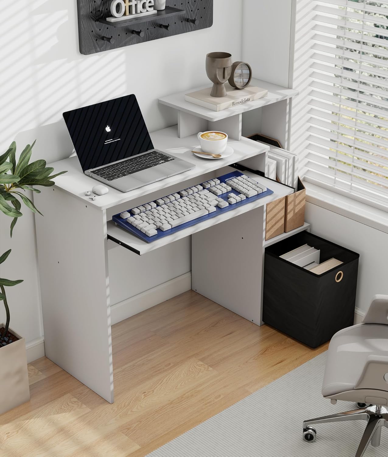 Computer Desk with Storage, Working Table with Keyboard Drawer for Bedroom Home Workstation for Writing Working Studying