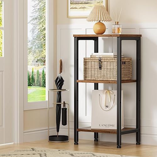 Miniatura 57 de Mesa auxiliar alta con estación de carga, mesita de noche estrecha de 3 niveles con almacenamiento, mesa auxiliar delgada con puertos USB y salidas