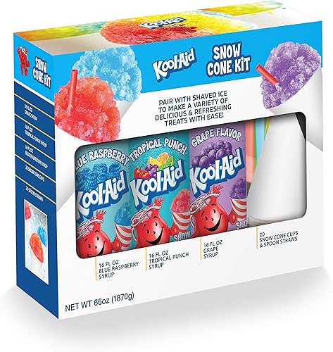 Miniatura 6 de Nostalgia Kool-Aid - Máquina de conos de nieve retro, kit de fiesta de jarabe rojo retro y cono, hielo afeitado, multicolor
