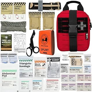 RHINO RESCUE Erste-Hilfe-Kit, IFAK mit molle, Trauma Kit, Taktische Tasche, Medizinische Tasche für Jagd, Camping, Military, Combat (Rot PRO)