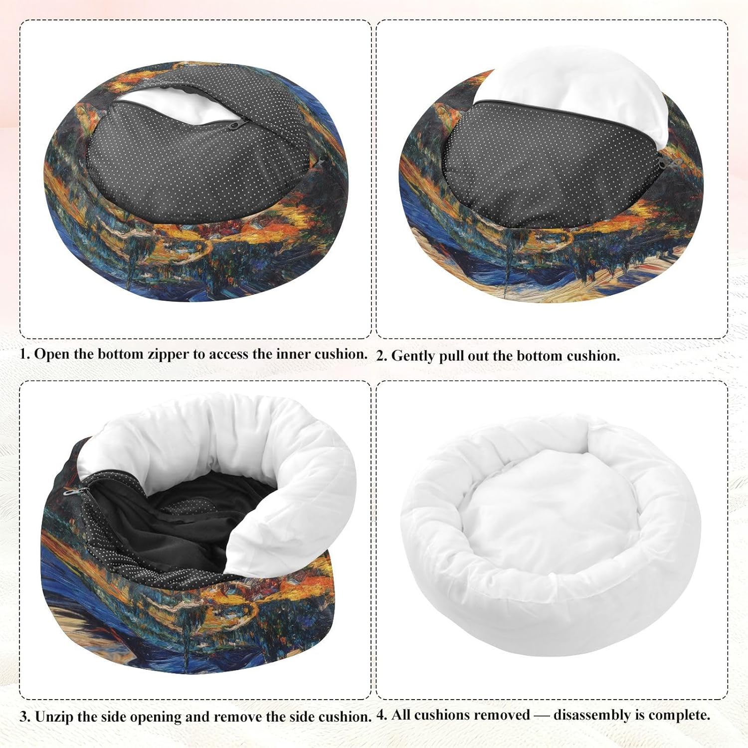 Dog Bed Ultra Soft Fluffy Comfortable Cat Bed, Van Gogh Art Washable Dog Beds Anti-Slip Round Pet Beds for Medium Dogs