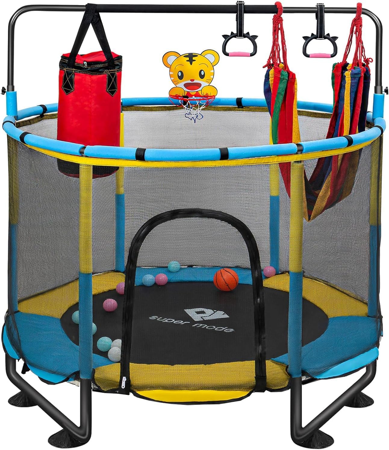Trampoline for Kids, 5FT Adjustable Toddler Trampoline, Indoor/Outdoor Baby Trampoline with Enclosure Net, No-Gap Safe Design, Gifts for Boys & Girls