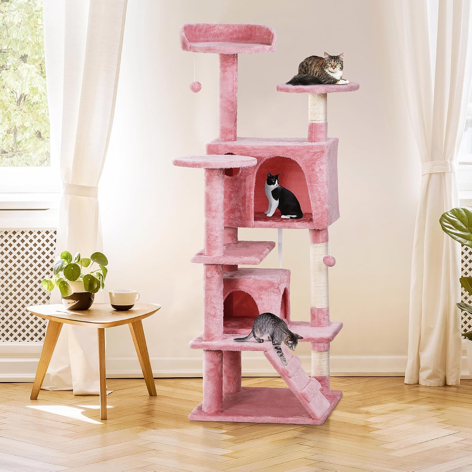 Nova Microdermabrasion 54 in Cat Tree Tower for Indoor Cats Multi-Level Cat Condo Cat Bed Furniture with Scratching Post Kittens Activity Center (Pink)