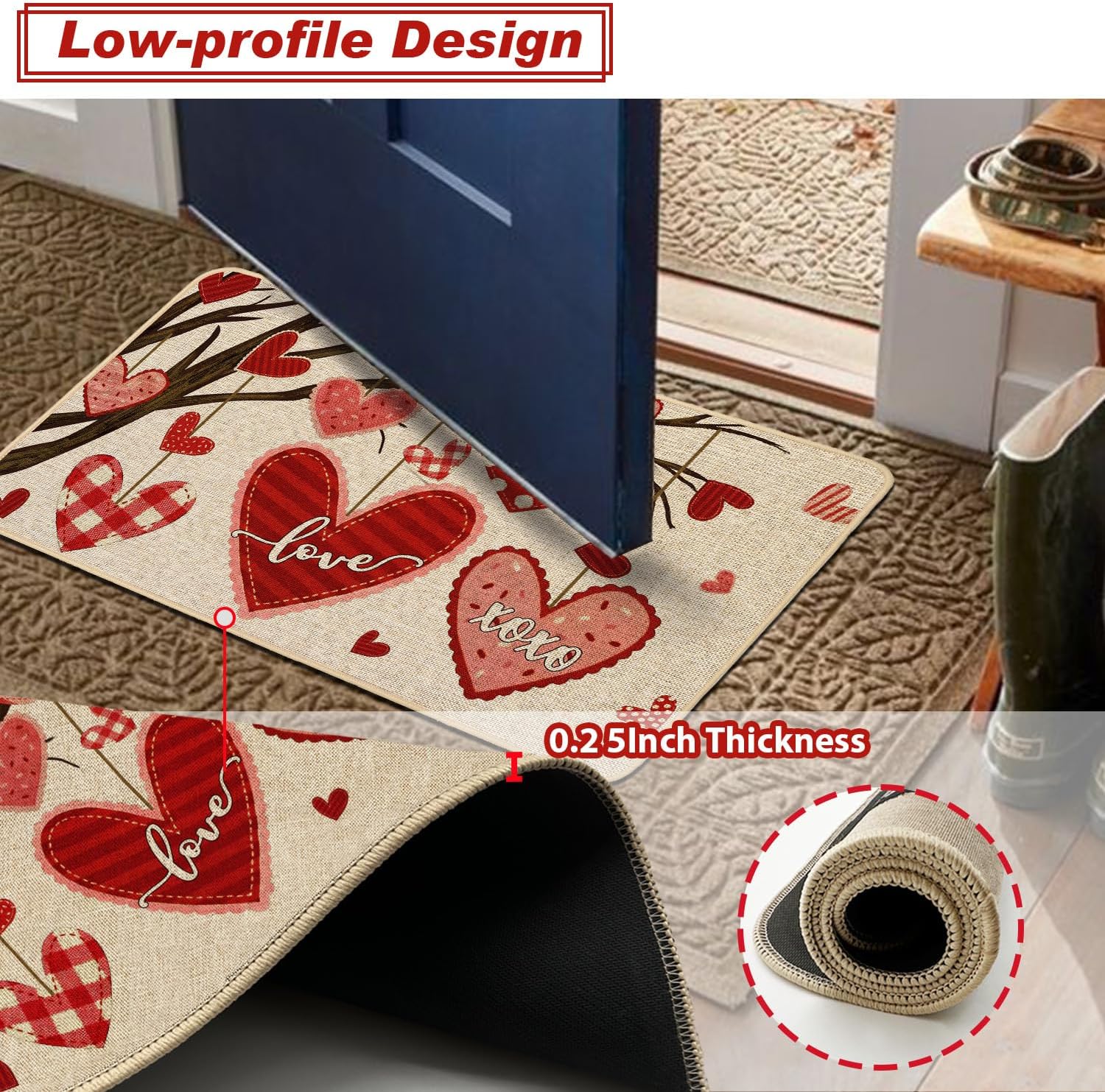 Baccessor Valentines Day Kitchen Mats Set of 2, Love Heart Kitchen Rugs for Floor Low-Profile Anniversary Wedding Home Decor 17x29 and 17x47 Inch