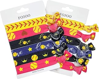 Softball Hair Ties, 12 Pack No Crease Hair Elastics for Girls | Soft Elastic Ribbon, 12 Pack, Multi Color, No Crease, Wear as Hair Ties or Bracelets, Team Gifts, Party Favors