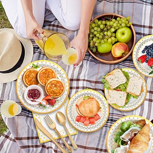 Miniatura 6 de Suministros de fiesta de papel de oro blanco 25 platos de papel, 25 platos de postre, 25 servilletas, 25 tazas, 25 cuchillos, 25 tenedores, 25