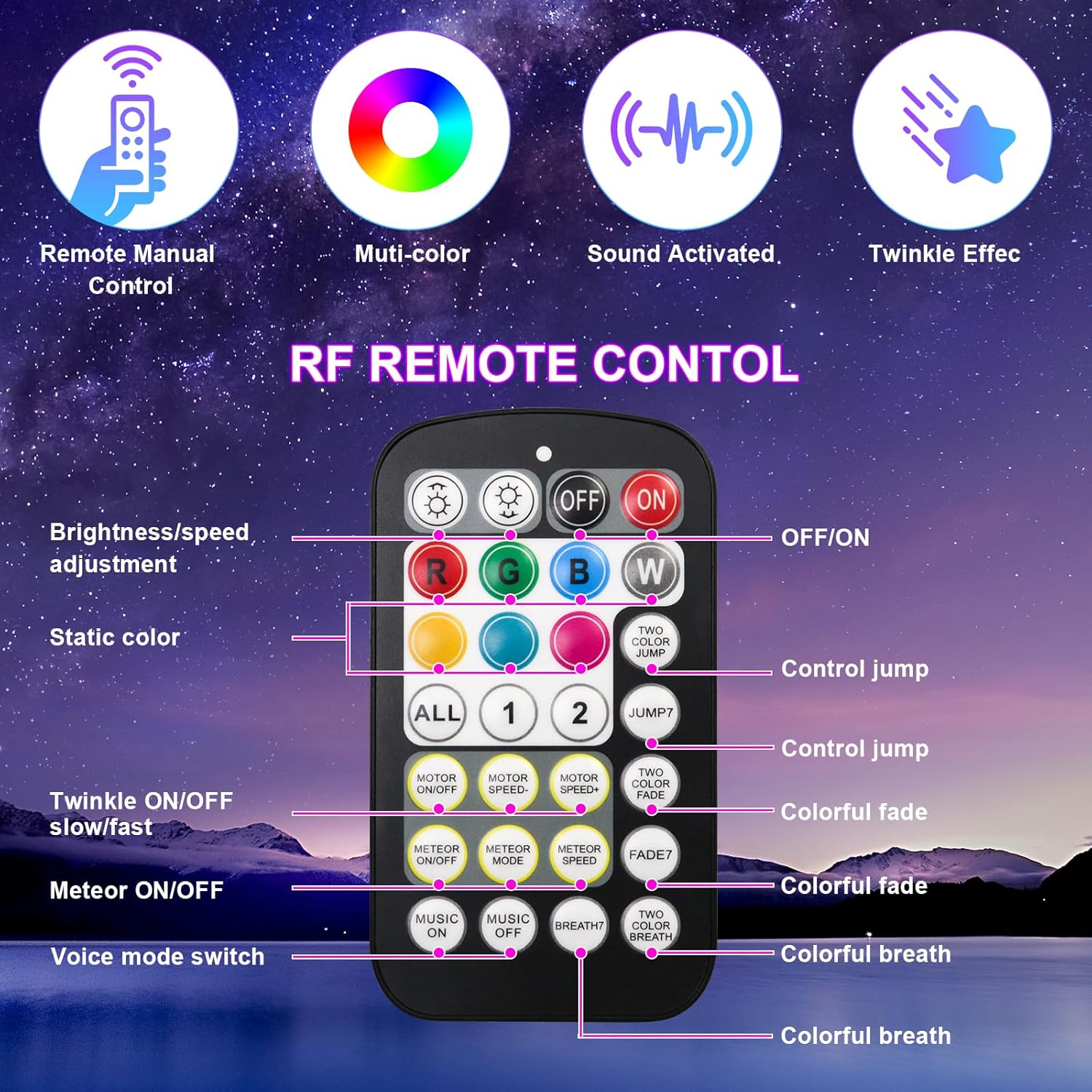 Starlight Headliner Kit, Dual Color Twinkle & Meteor 2 in 1 Fiber Optic Lights, 1000pcs*0.03in*13.1ft, APP & Remote Control, 18W Music Star Lights for Car/Home Ceiling
