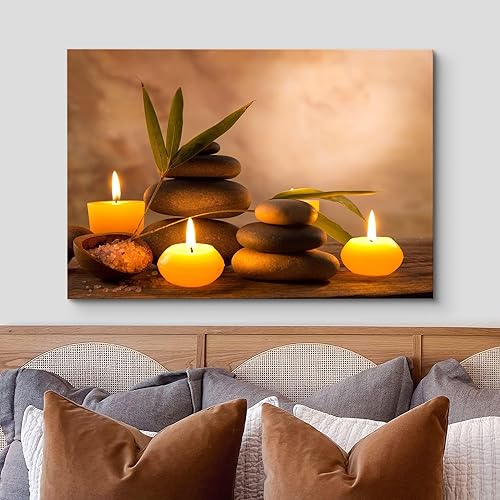 Miniatura 3 de wall26 Lienzo impreso para pared, velas con piedras de masaje en un ambiente romántico marrón, floral, naturaleza, fotografía, realismo, bohemio,