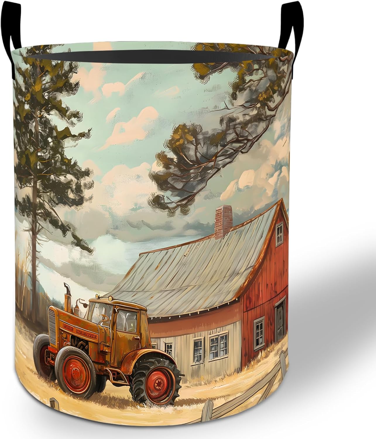 Vintage Car Laundry Basket Hamper 19.7"x15.8", Classic Auto Foldable Waterproof Oxford Clothes Storage Bucket for Room Bathroom Bedroom Nursery Decor, Toy Organizer Bins Gifts for Kids Boys Girls