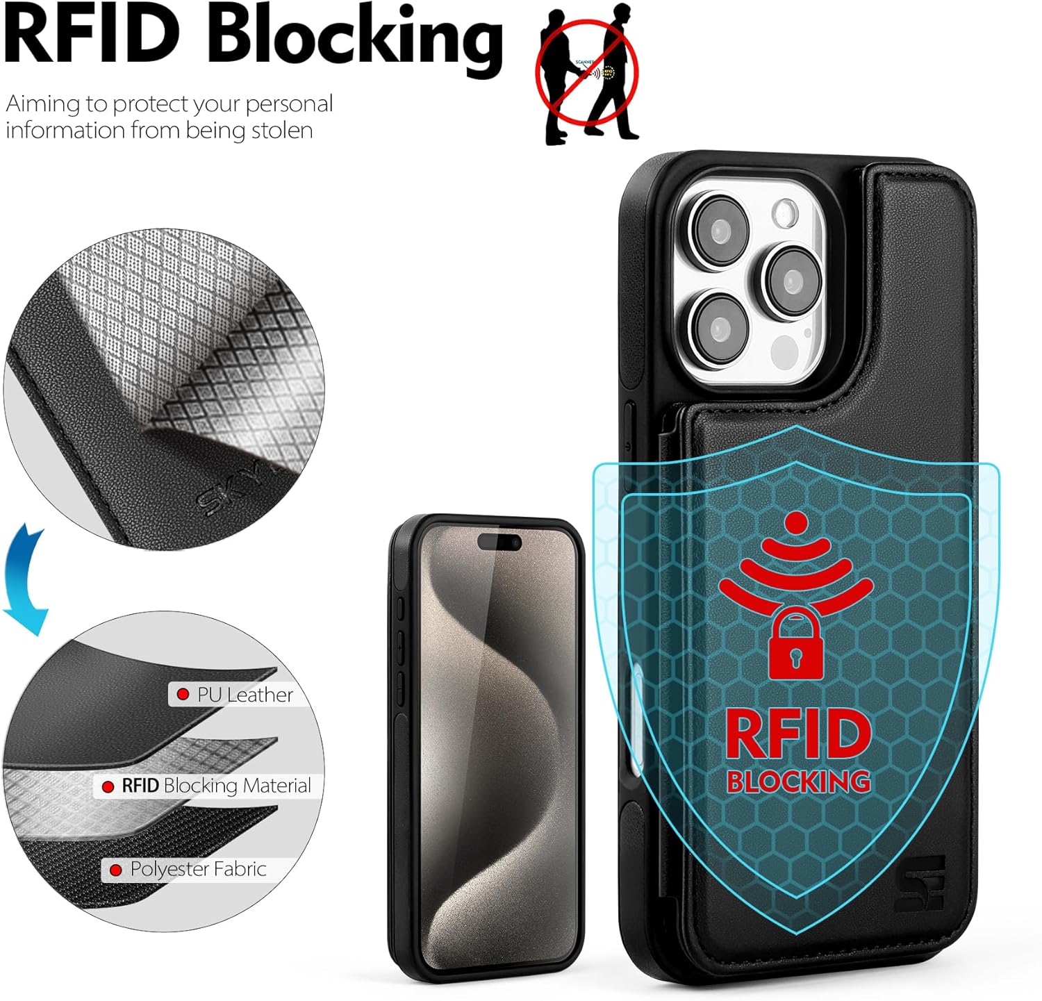 Compatible with Magsafe for iPhone 16 Pro Max Wallet Case with Card Holder,Women Men Phone Case PU Leather Kickstand Flip Protective Cover Credit Card Slots for Apple 16 ProMax,Black - Image 4