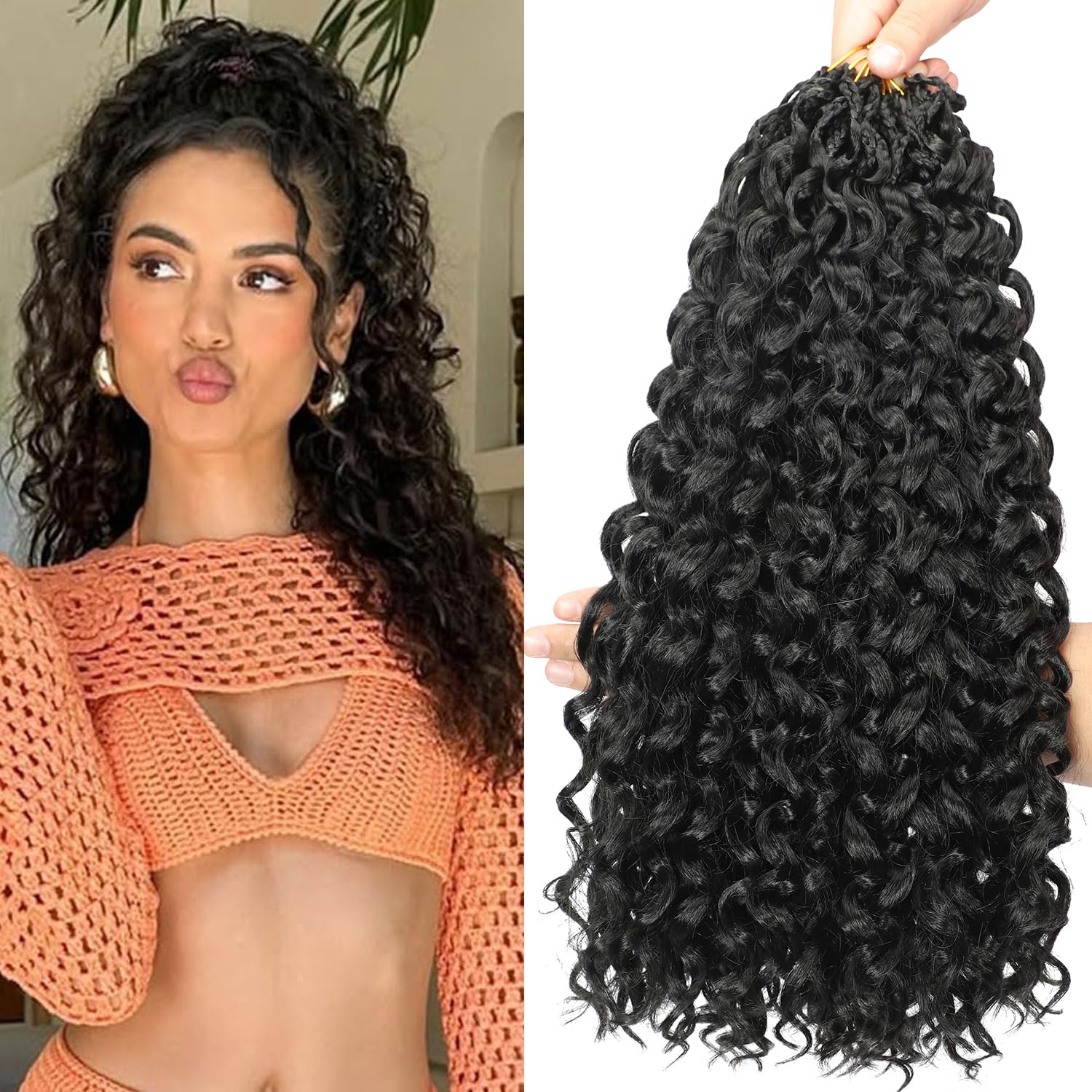 Gogo Curl Crochet Hair 18 Inch 9 Packs Ocean Wave Curly Crochet Hair for Black Women Pre-Looped Deep Wave Water Curly Braiding Extensions (1B#