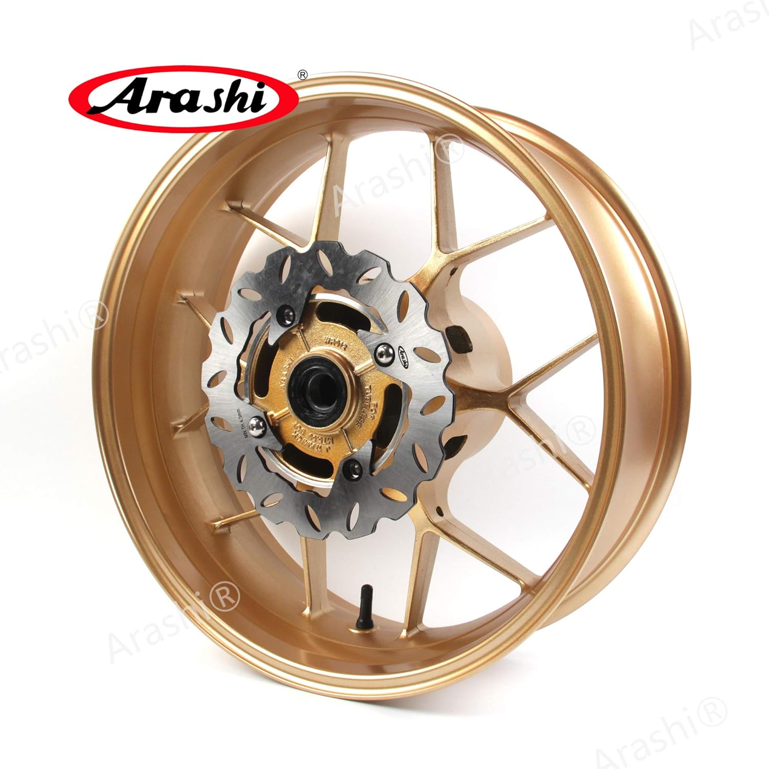 Arashi Rear Wheel Rim and Brake Disc Rotor for Honda CBR1000RR 2006-2016, Motorcycle Replacement Accessories Parts Gold