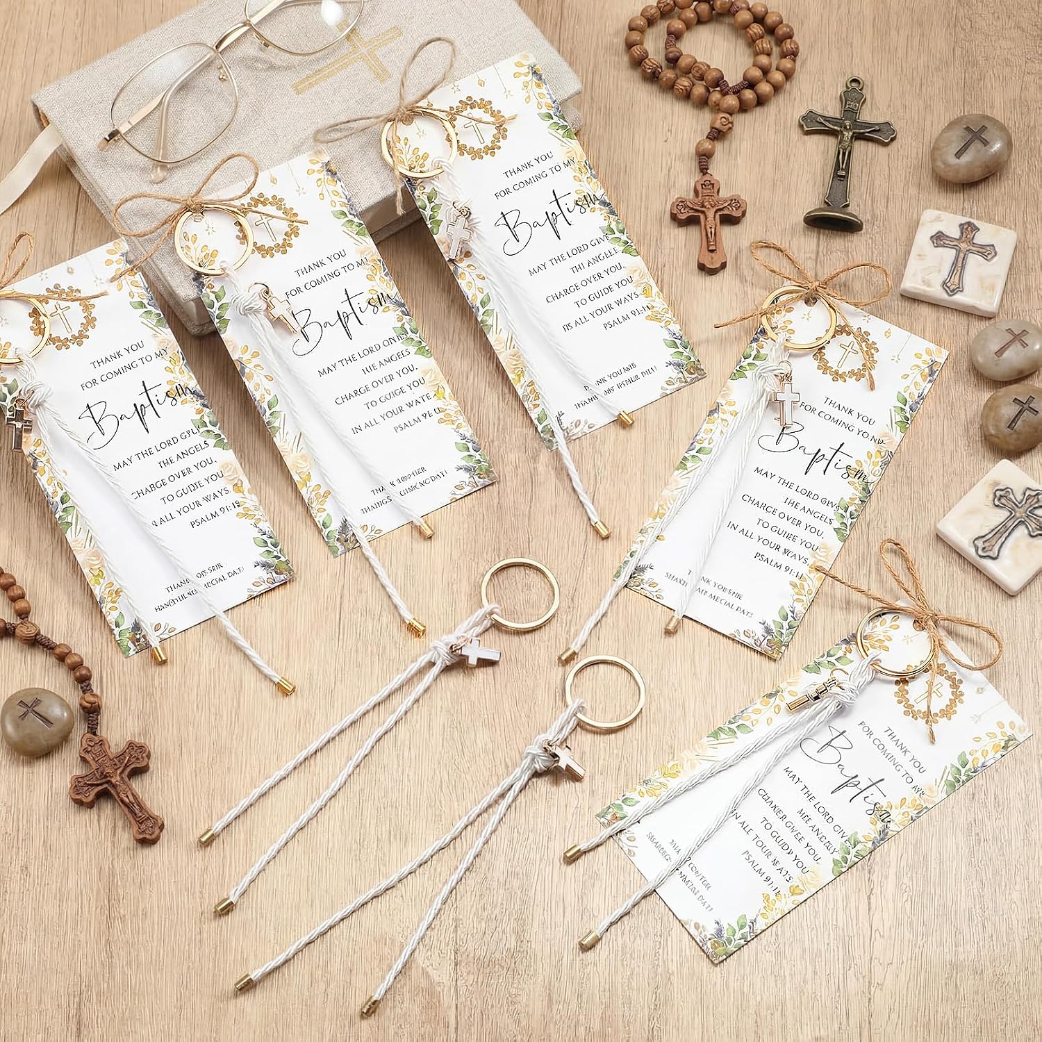 Equsion 36 Sets Baptism Favors for Guest Christian Cross Keychain Bulk Thank You Card First Communion Gift Bautizo Recuerdos Souvenir
