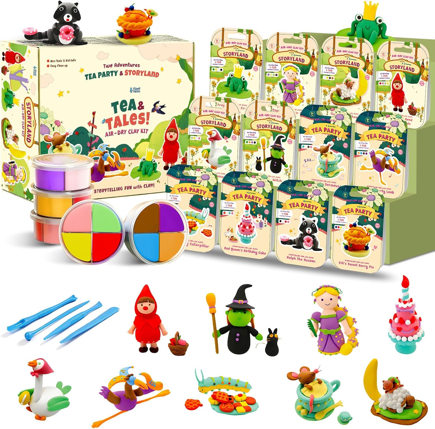 Air Dry Clay Kit for Kids Clay Craft Kits Tale Theme Story Figures 12Box Modeling Clay Set w/Tool&Tutorials,Ultra Soft Non-Sticky Bulk Craft Supplies for Classroom,Birthday,Party,Back to School Gifts