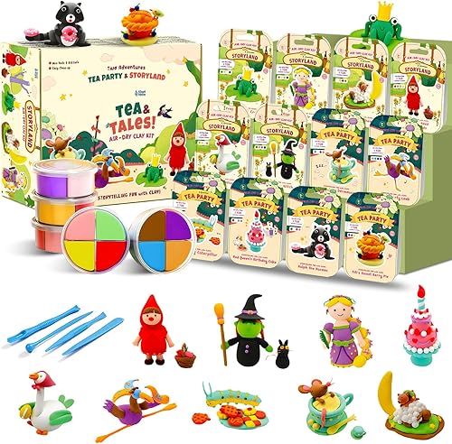 Kit de arcilla seca al aire para niños, kits de manualidades de arcilla temática, figuras de historia, 12 cajas de arcilla de modelado con