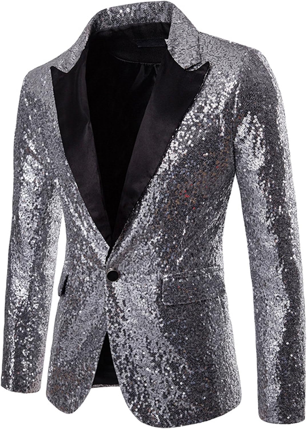 JEsilunmaMY Men's Shiny Sequin Blazer Tailcoat Peak Lapel Slim Fit Tuxedo Jacket Suit Jacket for Party Wedding Banquet Prom