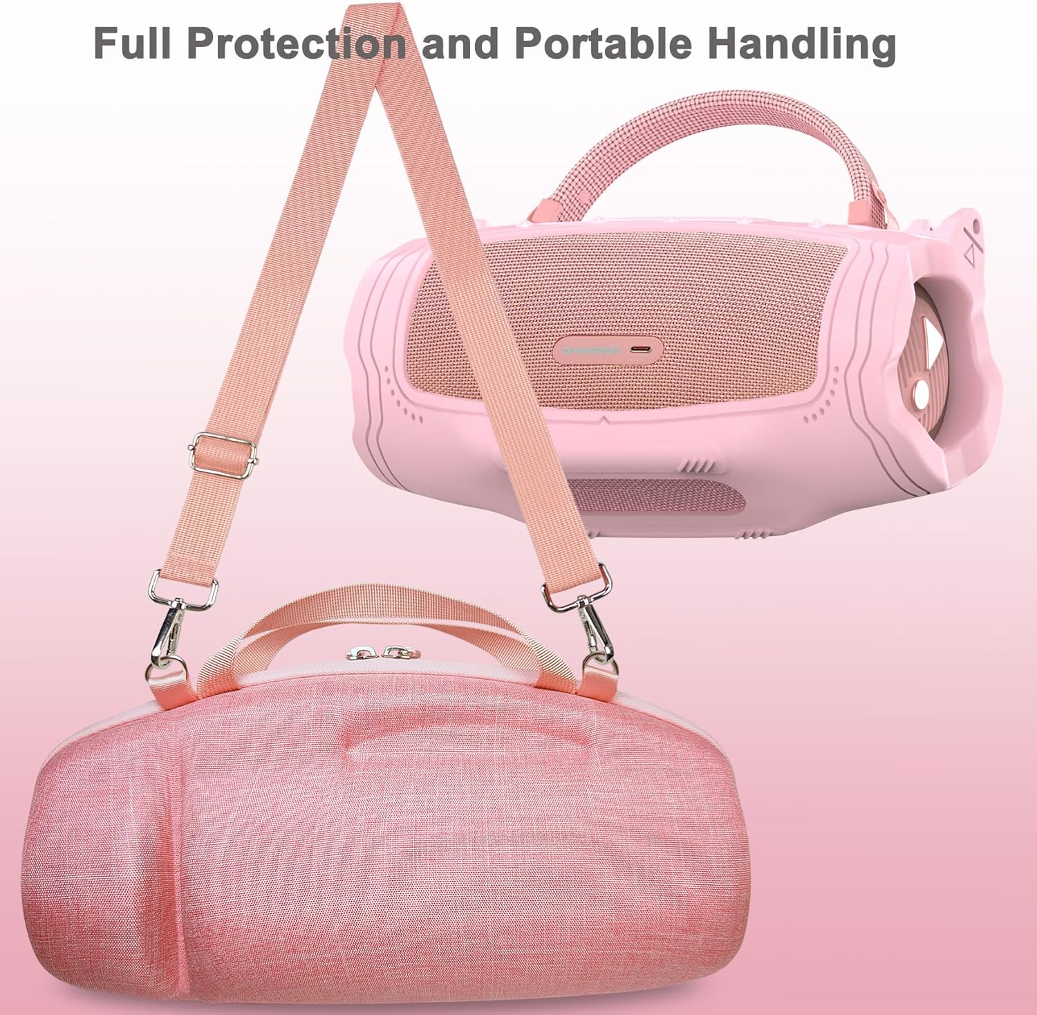 JCHPINE Silicone Cover and Hard Carrying Case for JBL Charge 6 Portable Bluetooth Speaker Accessories, Protective Cases for JBL Charge 6 AI Sound Bluetooth Speaker with Shoulder Strap (Pink) - Image 3
