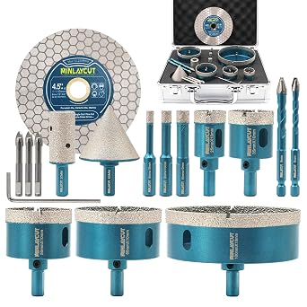 Tile Hole Cutter Kit - 16PCS Diamond Hole Saw 6/8/10/25/35/50/65/100+Masonry Drill Bits+Tile Blade, Diamond Core Drill Bits for Porcelain Ceramic Tile Marble Granite