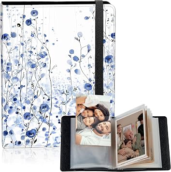 120 Pockets 4x6 Photo Album, Large Capacity Photo Album 4x6 Holds 120 Photos, Small PU Leather Cover Photo Albums for Baby Family Anniversary Wedding Pictures, Blue Blossoms Flowers