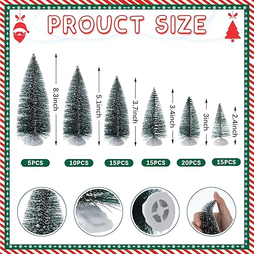 Miniatura 2 de Crowye 80 piezas de mini árbol de Navidad, pino, cedro, nieve, escarcha, con base de plástico blanco, árboles artificiales en miniatura de mesa para