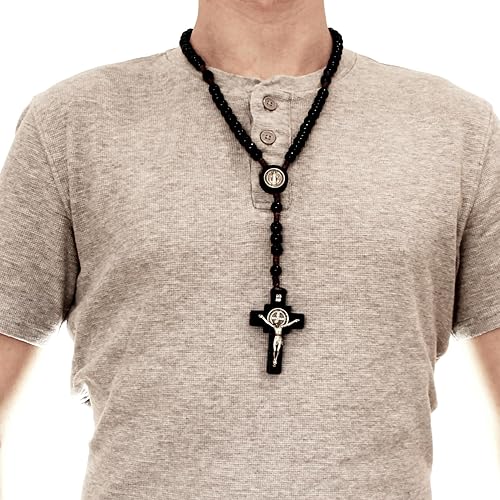 Miniatura 4 de Alexander Castle Our Father - Rosario de madera maciza (hechas a mano, nogal brasileño) con unión de San Benito, viene en bolsa de regalo de