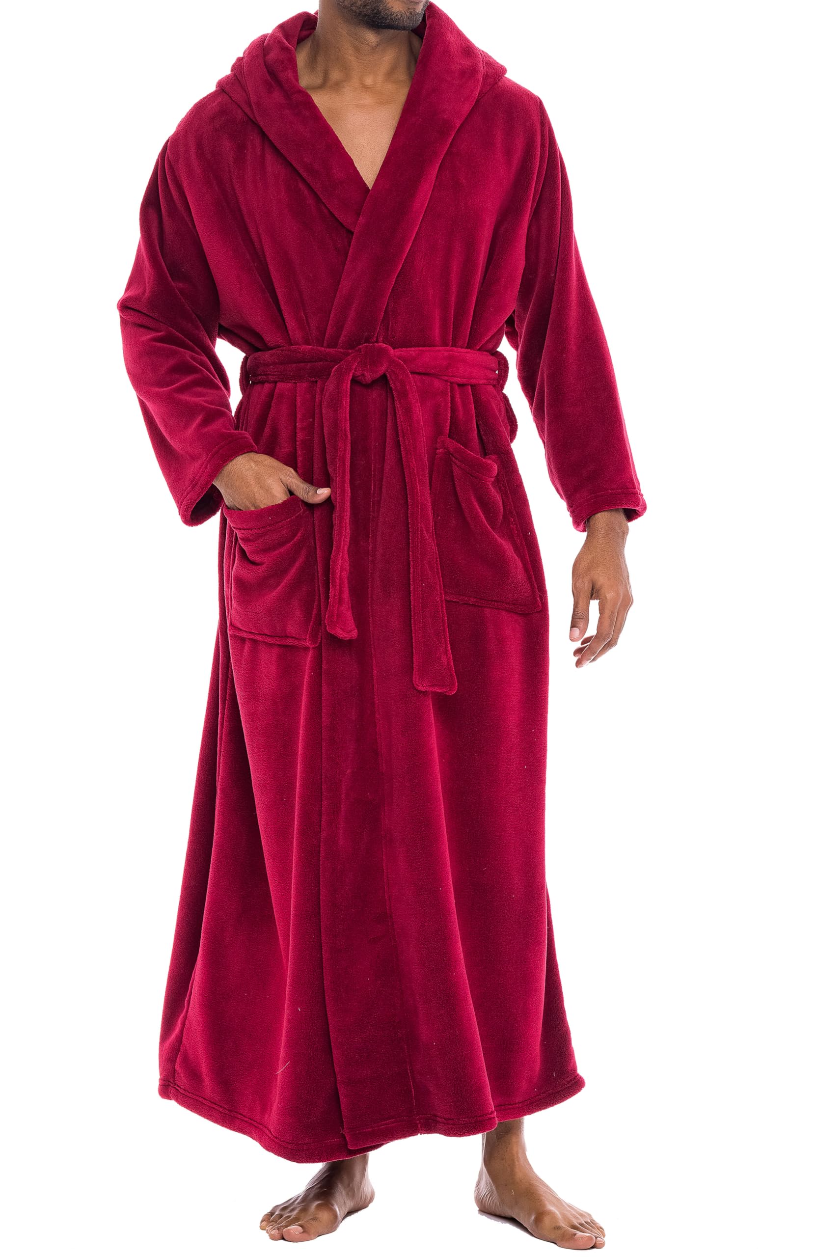 Alexander Del Rossa Mens Robe with Hood, Plush Fleece Hooded Mens Bathrobe, Big and Tall Bath Robe for Men