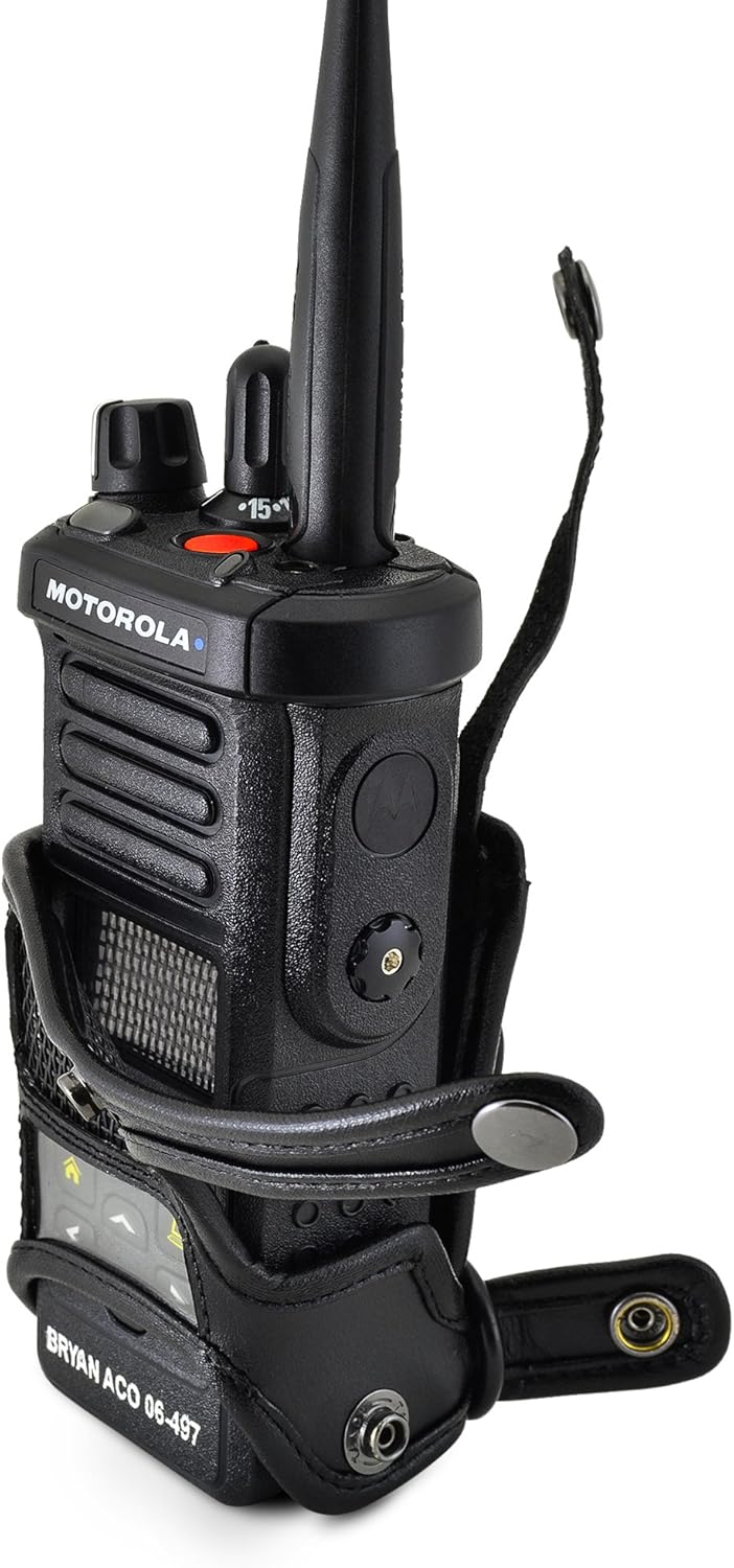 Turtleback Carry Holder ONLY FITS Motorola APX 4000 Two KNOB Radio Standard Battery D Rings Attachment Fire and Police Two Way Radio Belt Case Black Leather Belt Holster Heavy Duty D Rings