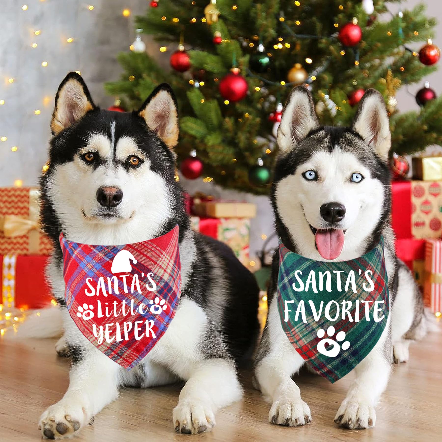 STMK 4 Stück Weihnachts Hundebandanas – Verstellbare Schals Für Große Hunde, Mit Festlichen Sprüchen