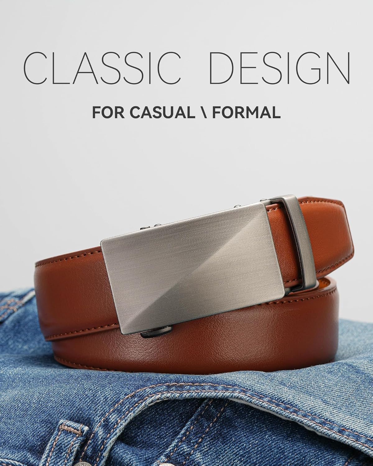 MILORDE Men's Ratchet Leather Belt for Casual Golf Dress Pants Shirts, Adjustable Fit, Comfortable and Easy To Use (35mm) - Image 3