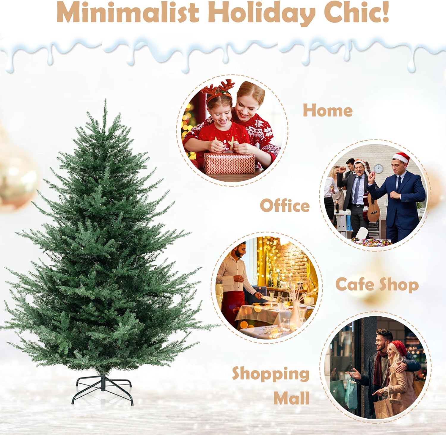 GOFLAME 6FT Prelit Artificial Christmas Tree, Hinged Xmas Tree with 778 Branch Tips, 240 Warm White LED Lights, PE & PVC Mixed Leaves, Holiday Decoration Tree for Home Office Party