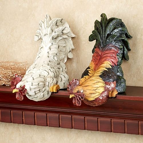 Miniatura 1 de Touch of Class Content - Juego de dos estantes de gallo  Resina  Verde, Naranja, Amarillo, Blanco, Negro  Esculturas decorativas Chanticleer para