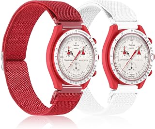 20mm Stretchy Nylon Band Compatible with Omega X Swatch Moonswatch Speedmaster for Women Men, Elastic Soft Braided Quick Release Watch Strap