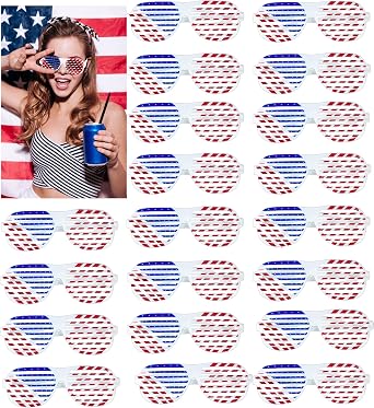 Attmu 20 Pairs 4th of July Accessories Glasses American US Flag Sunglasses, Patriotic Plastic Shutter Glasses Party Favors, Patriotic Decorations Red White and Blue Eyewear
