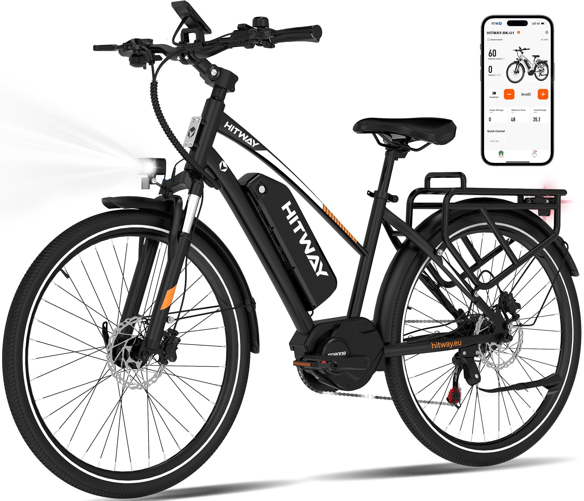 HITWAY Bicicleta Eléctrica 27,5"/28" de Trekking, Batería 36V 13Ah, Motor 250W Trasero/Central, Cambio 7 Velocidades – E-Bike de Ciudad Pedelec para Adultos Hombres y Mujeres