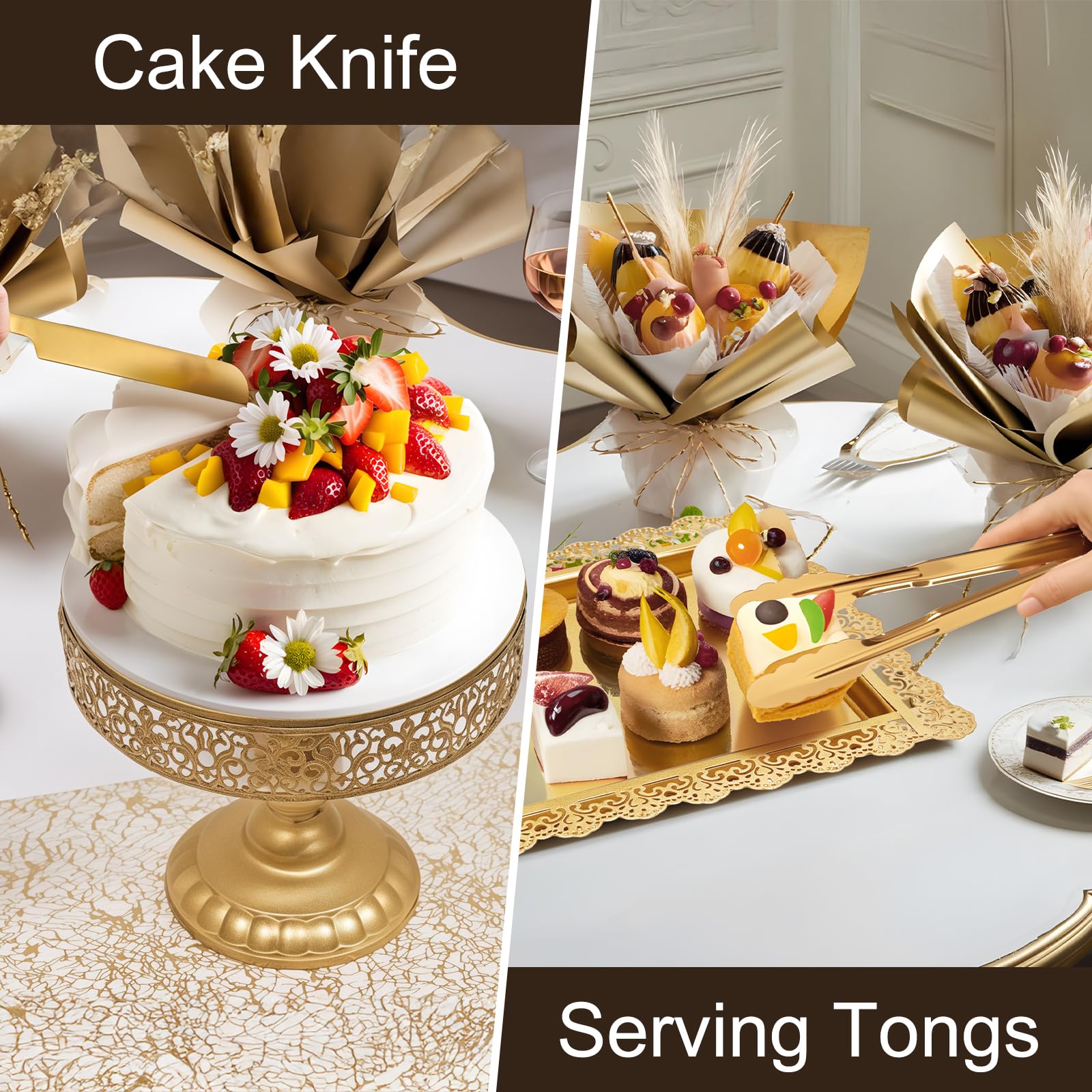 Juego de 10 soportes dorados para tartas, soporte de metal para cupcakes, mesa de postre, bandeja de servir para cumpleaños, boda, fiesta, celebración