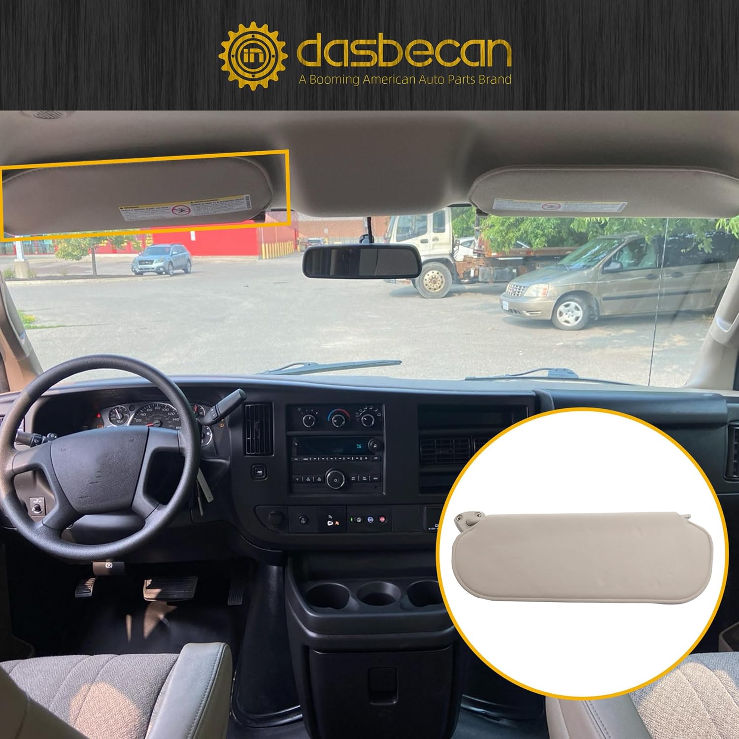 Dasbecan Gray Left Driver Side Sun Visor Compatible with Chevrolet Express GMC Savana 1500 2500 3500 4500 1999-2019 Replaces# 84054688 84054695 20883004 25999923