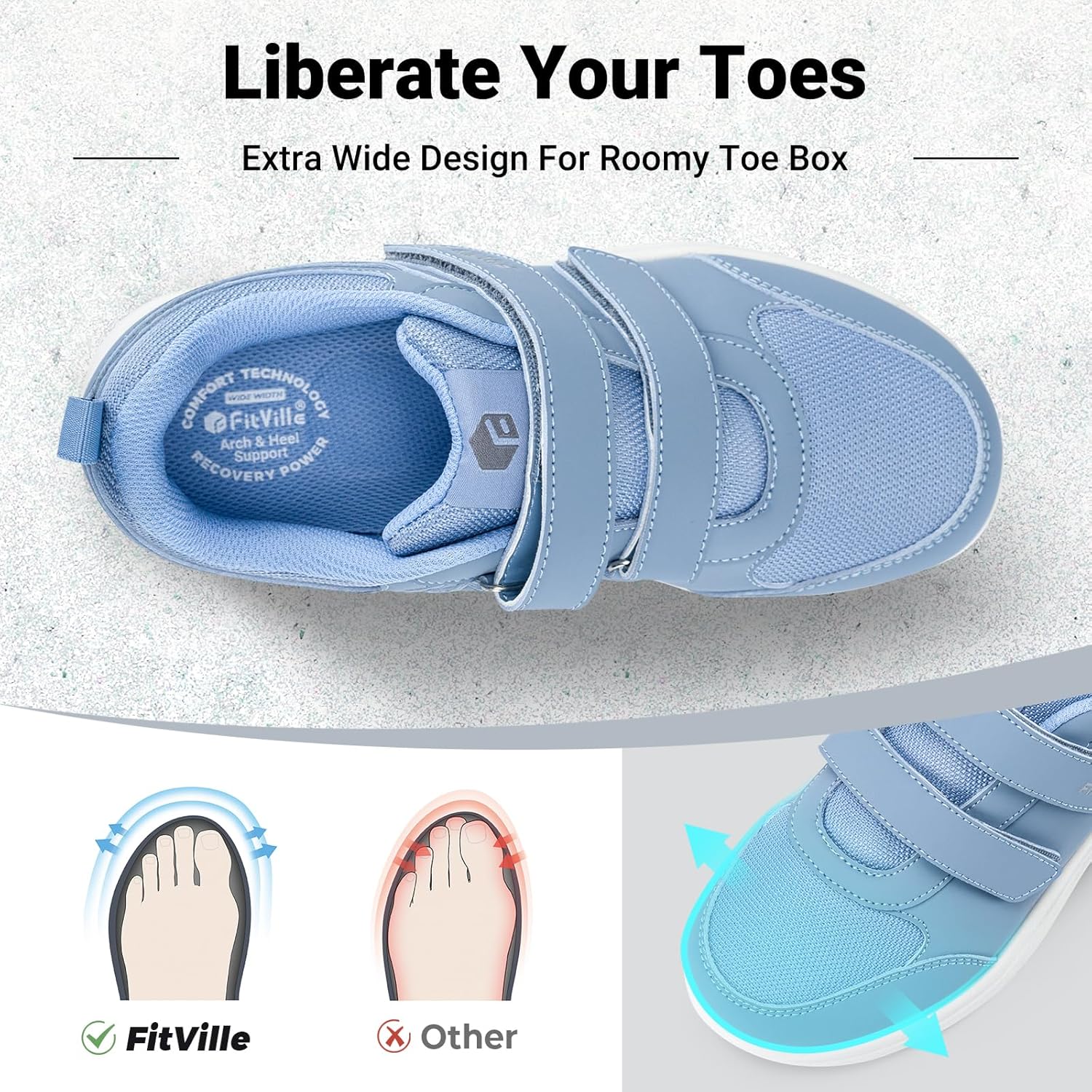 FitVille Diabetic Shoes for Women Wide Width Lightweight Comfortable Extra Wide Walking Shoes Women’s Diabetic Shoes with Adjustable Strap - Image 2