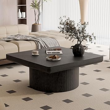 34.6" Square Coffee Table for Living Room, Black