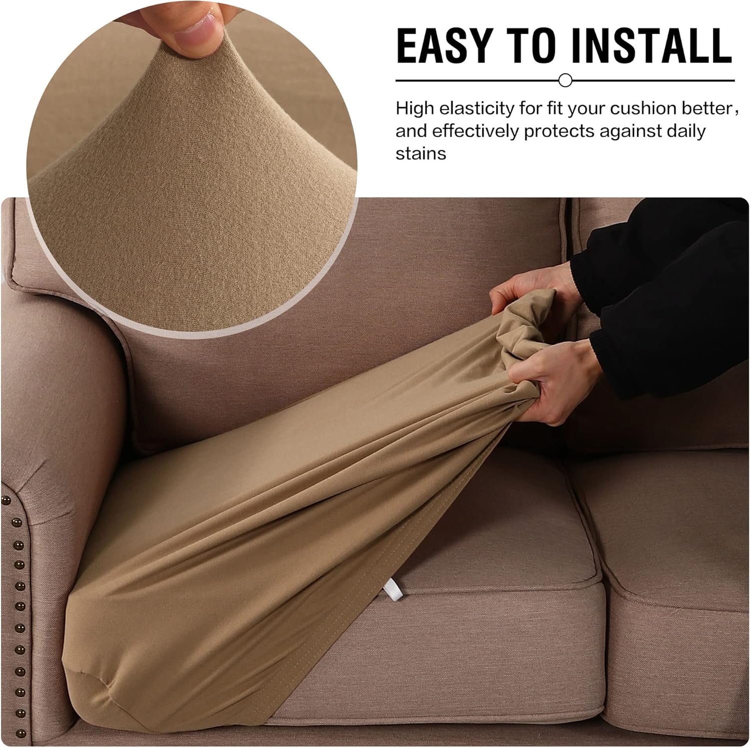 H.VERSAILTEX 100% Waterproof Couch Covers for 2 Cushion Couch Sofa Stretch Couch Covers Thick Dual Fleece Fabric Couch Cover for Dogs Washable(2 Pieces Loveseat Cushion Covers, Sand)