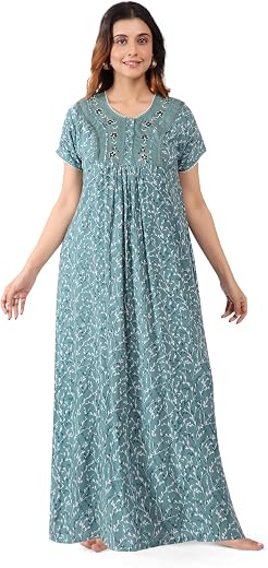 BellaMora Nighty| Nighty for Women Stylish| Alpine Nighty for Women| Night Gown for Women Stylish| Artisanal Embroidery Wo...