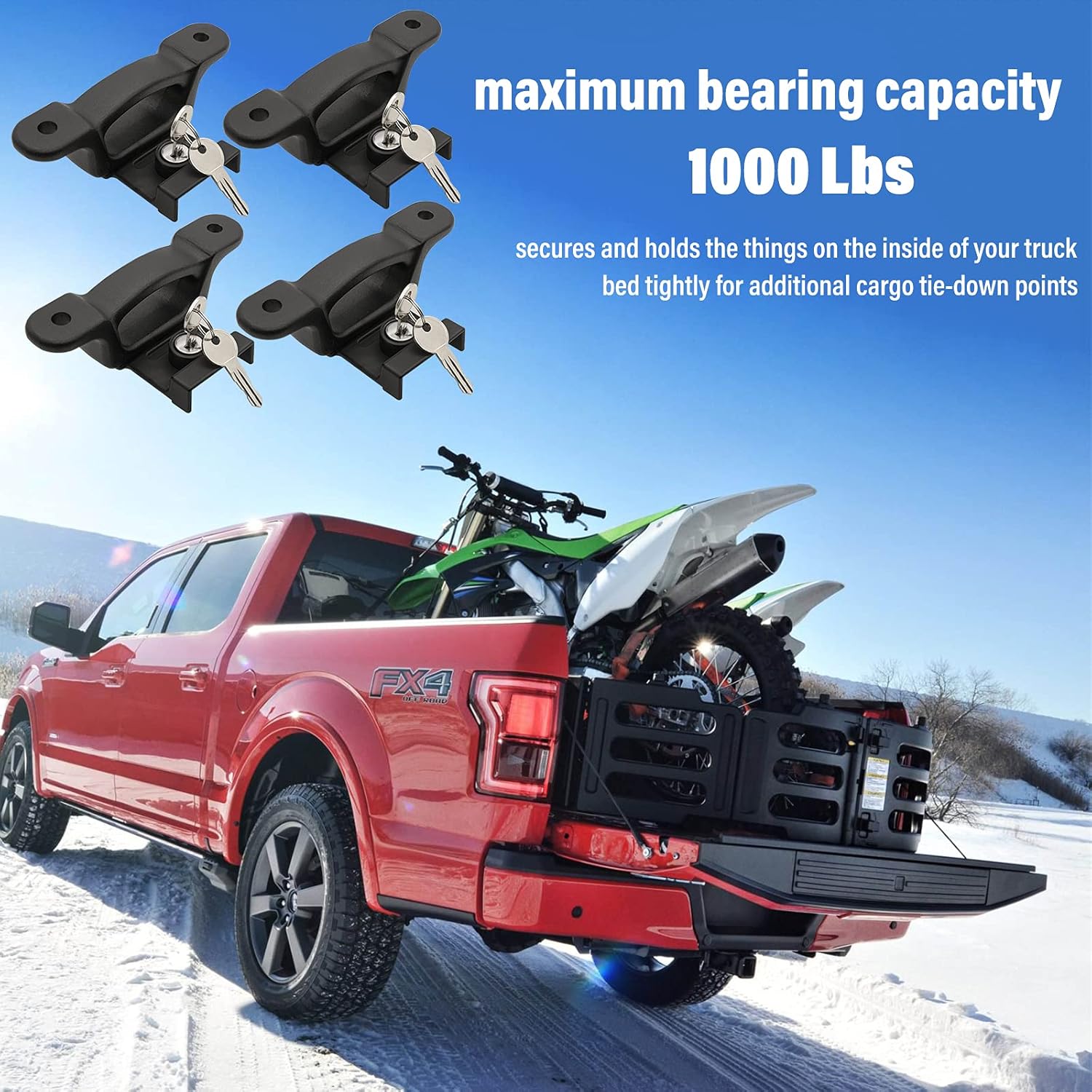 LEIMO KPARTS F150 F250 F350 Boxlink Tie Down Anchors Cleats Bed Tie Downs for Ford 2015-2021, Replaces for Ford FL3Z-99000A64-B Bed Cleats Box Link Kit (4 Pack) - Image 3