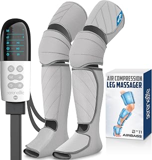 SereneLife Air Compression Knee Massager for Pain Relief and Therapy, Knee Elbow Shoulder Brace Wrap with 4 Vibration 2 Heating Modes 4 Airbags, Smart LED Controller, Ice Pack for Cold Massage