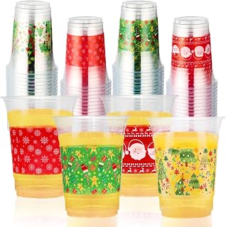 100Pcs Christmas Plastic Cups 16 oz Christmas Snowman Gingerbread Disposable Plastic Cups Xmas Snowflake Tree Cocktail Drinkware for Winter Holiday Juice Drinking Snacks Birthday Party Supplies