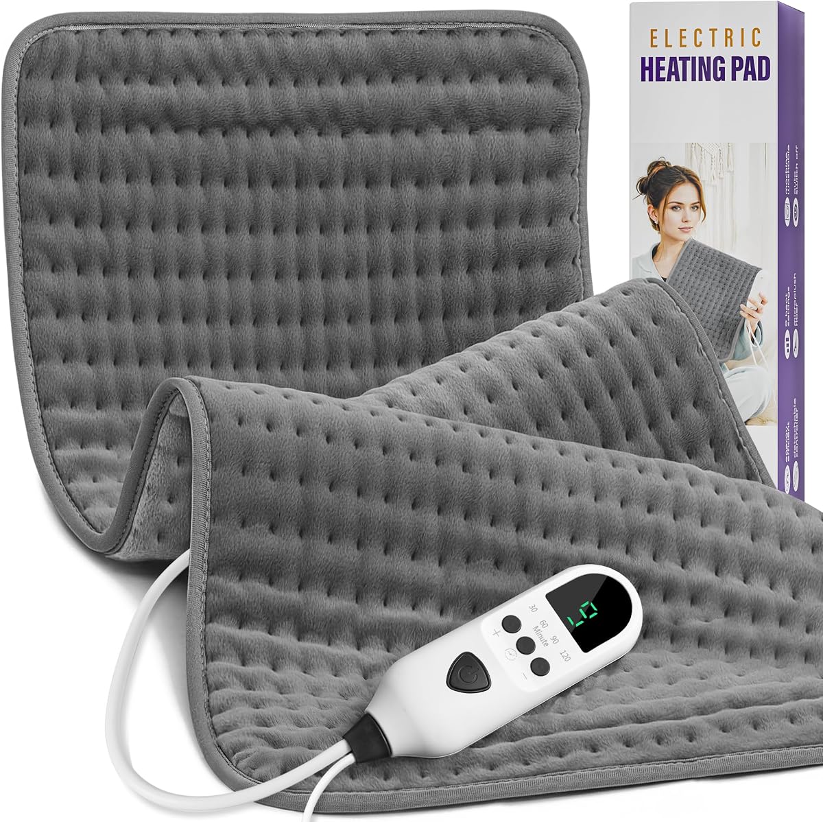 Almohadilla térmica eléctrica grande para aliviar los calambres de la espalda y el dolor de hombros | 33"x17", 9 configuraciones de calor, apagado automático, lavable a máquina, regalos de cumpleaños para mujeres mamá