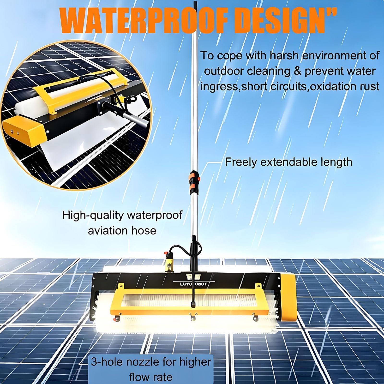 Nuevo Limpiador eléctrico de Paneles solares con pértiga Extensible de 3,6/5,6/7,6 m, Cepillo de Limpieza eléctrico Ligero y Cepillo Giratorio de 360° para Ventanas de caravanas Cordless-3.6M