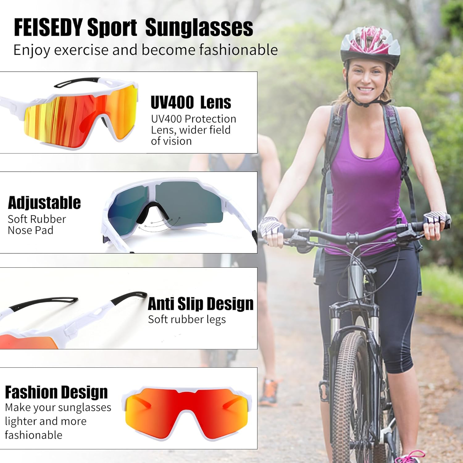 FEISEDY Polarized Sports Sunglasses for Men Women, Baseball Cycling Fishing Sunglasses UV400 Protection B0134 - Image 4