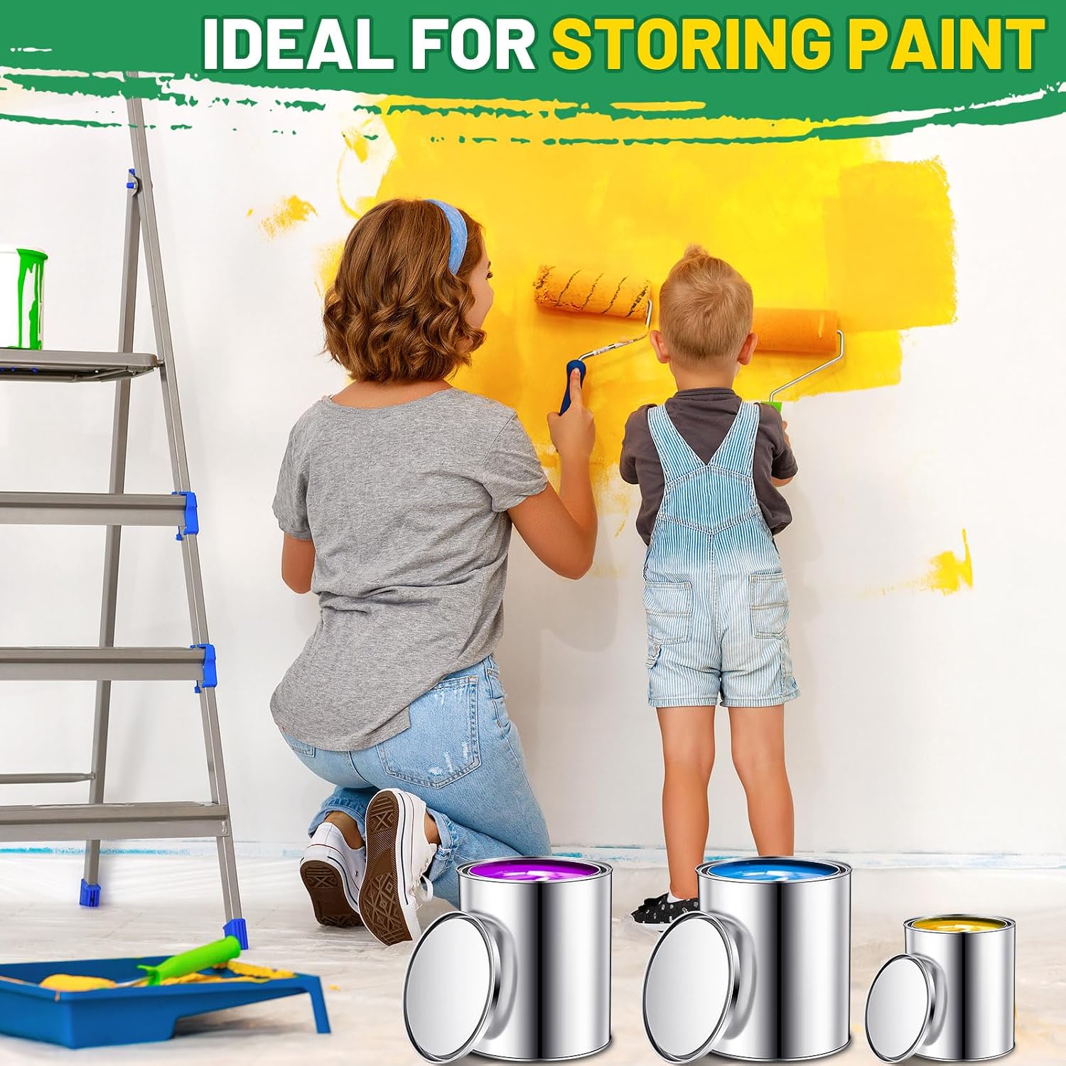 Zonon 4 Pcs Gallon and Quart Paint Cans Combo Pack Metal Paint Cans with Lids Unlined Paints Containers No Handle Empty Paints Buckets for Painting Pails (Silver)