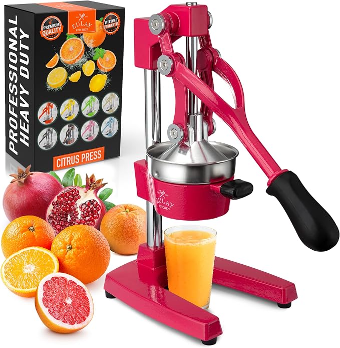 Zulay Kitchen Professional Citrus Juicer - Chrome Finish Manual Citrus Press and Orange Squeezer - Metal Lemon Squeezer - Extra Tall Heavy Duty Manual Orange Juicer and Lime Squeezer Press Stand
