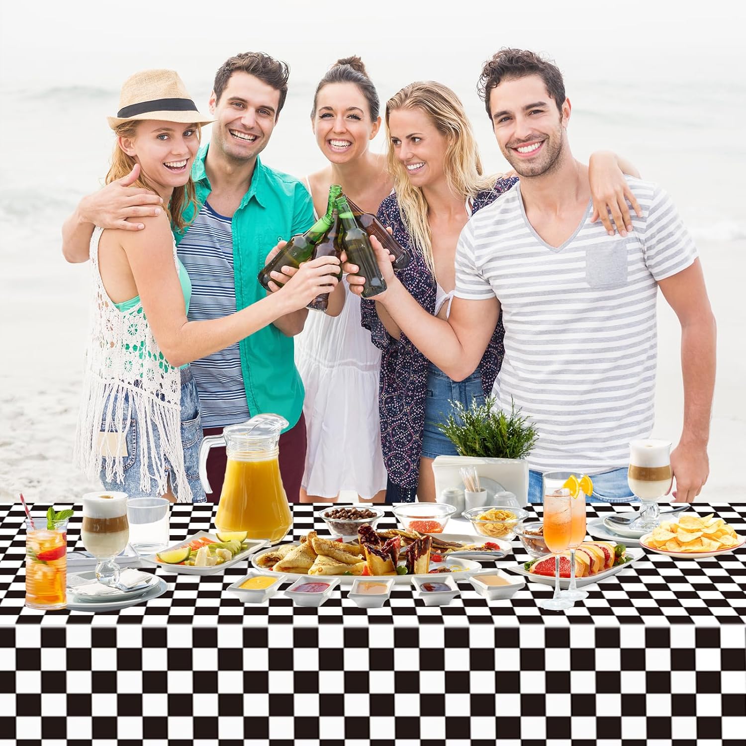 WNINK 2 Pack Black and White Checkered Disposable Tablecloth Race Car Theme Party Table Cloth, Black checkered tablecloth for Race Car Theme Birthday, Outdoor Picnic Parties Decorations, 54 × 108 Inch